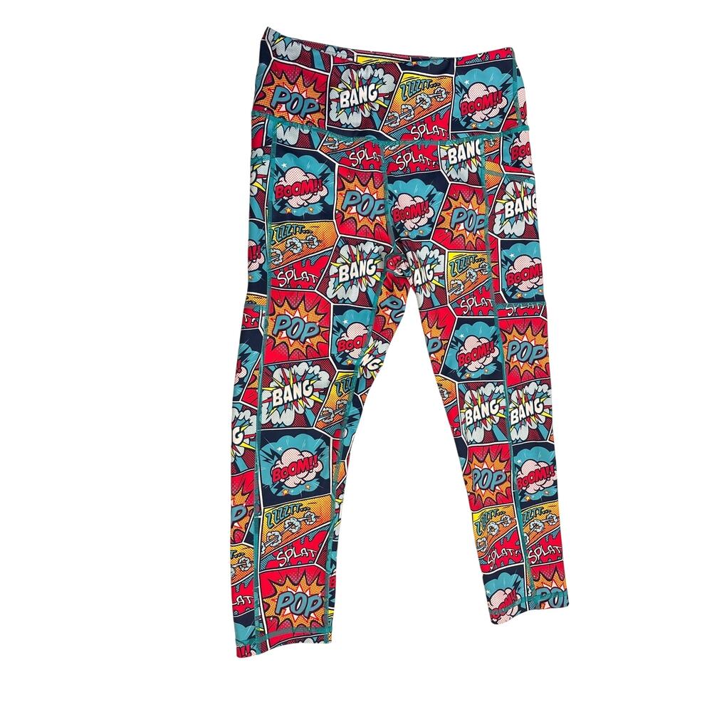 Constantly Varied Gear CVG Comic Strip Print Leggings Size Small with 2 Pockets